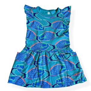 Tea Collection Flutter Sleeve Dress Blue Fish 3